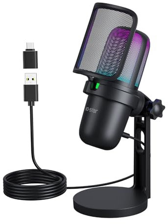Ko-Star USB Gaming Microphone for PC,Computer Mic for PS4/ PS5/ Mac,Condenser Mic with Quick Mute,RGB Light,Pop Filter,Shock Mount for Recording,Streaming,Podcasting,YouTube (Black)