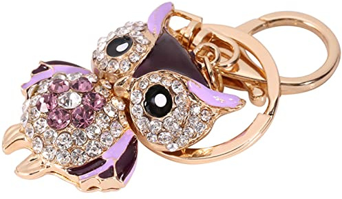 Lila Rhinestone Crystal Owl Nyckelring Charmhänge för Damväska, Snygg Design, Bra Present