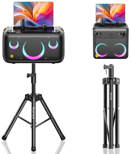 Ikarao Speaker Stand Adjustable Height 36-47, Heavy Duty Carbon Steel Karaoke Machine Stands with Dual Tension Knobs, Portable Tripod Speaker Mount for PA DJ System & Party, 35mm Insert, 66lbs Load