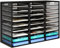 EasyPAG Desktop 9 Tier 27 Compartments Filing Tray Metal Wood Desk Tidy Mail Sorter File Holder Magazine Organiser Paper Storage,Black