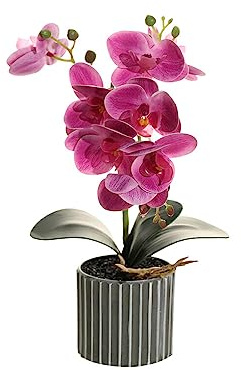 susiodeu Fleur d'orchidée Artificielle bonsaï en Pot Simulation Phalaenopsis décor à la Maison 8 Fleurs Plante pour Mariage extérieur intérieur, Violet