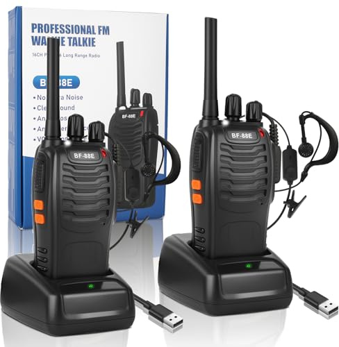 SINZUX 2Pcs Walkie Talkies Rechargeable, Walkie Talkies for Adults Professional Long Range 16CH Two Way Radio, Supports Hand Free VOX Function with LED Light Earpieces for Outdoor, Work and Family Use