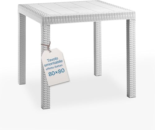 Tomaino - Gartentisch Kunststoff Anthrazit Rattanoptik - Beistelltisch Outdoor Wetterfest Mit Schirmloch - Quadratisch 80x80x74h cm