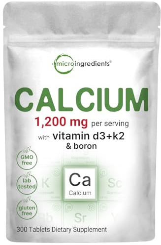 Calcium 1,200mg with Vitamin D3 & K2, 300 Tablets | Calcium Supplements for Women & Men | Mineral Complex Support Bone, Teeth, Colon & Cardiovascular Health | Non-GMO, Gluten-Free