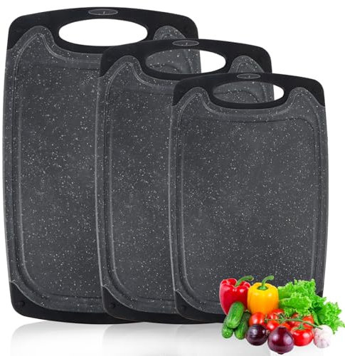 Jognee Premium Cutting Board Set, 3 Pieces of Cutting Boards for Meat, Vegetables, Fruit, Kitchen Cutting Boards with Non-Slip Feet and Deep Drip Juice Trill, BPA Free, Dishwasher Safe