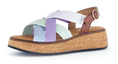 Gabor Damen Riemchensandalen, Frauen Sandalen,Sandaletten,Sommersandalen,bequem,flach,Sommerschuhe,Strandschuhe,Sky/lila/Pista/cam,38.5 EU / 5.5 UK