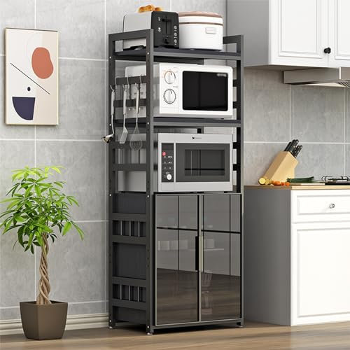 Estantes ajustables para horno microondas con puerta de cristal, armario de almacenamiento independiente para comedor, sala de estar y estudio, soporte para microondas, armario de panadería