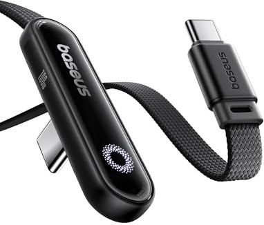 Baseus Câble USB C vers USB C 90° 2 m Charge rapide 100 W Câble de charge USB C E-Sport avec lumière d'ambiance annulaire pour iPhone 16 15 14 13 12 Pro, Samsung Galaxy S25 S24 S23 S22 Ultra, MacBook
