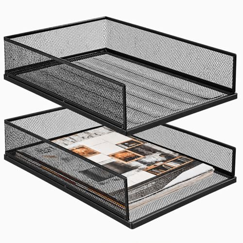 YOUEON 2 Pack Wire Mesh Letter Trays 12.8x10x2.9, Stackable Paper Tray Organizer for Desk, Metal Desk Magazine File Holder for Home, Office, School