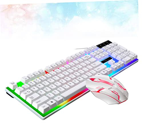 NUOBESTY Ensemble Clavier Et Souris Filaires Ergonomiques LED Rétroéclairé Blanc pour Gamers, Confort Longue Durée, Touches Flottantes Anti-Collage, Protection Liquide, Usage Pc Gaming Nocturne