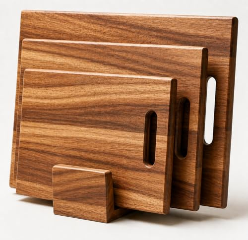 Bierofaro Acacia Wooden Chopping Boards Set of 3, Cutting Board for Kitchen, Large Wood Chopping Board Set with Stand, Serving Tray for Cheese, Meat, Fruit and Vegetable