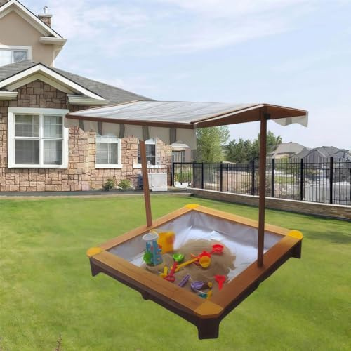 SAYEYBU Arenero Infantil 118 X 118 Cm con Tapa, Altura Ajustable con Toldo Giratorio Resistente a los Rayos UV, Revestimiento Protector para Casa, JardíN, Playa y Exteriores,Log Color
