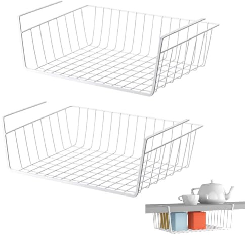 miaomiao 2 cestas colgantes para debajo del armario, cesta colgante para cocina, despensa, oficina, escritorio (blanco)