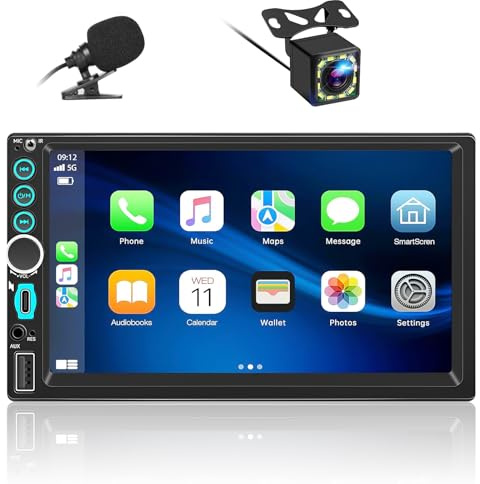 Autoradio 2 DIN Compatibile con Wireless Carplay & Android Auto,7 Pollici Touchscreen Stereo Auto Bluetooth con Schermo,Radio Auto con Mirror Link/USB/AUX/FM/Microfono, Supporta Telecamera Posteriore