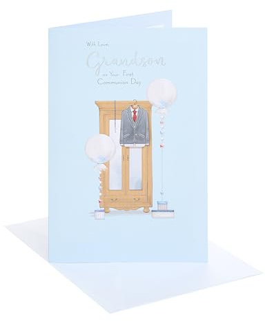UK Greetings | Communion Card for Grandson | Communion Suit Design | Congratulations Card | Him/Boys/Men | With Envelope | 14.9 x 22.9cm
