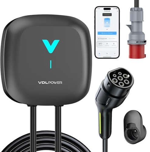 VDLPOWEREU Wallbox Typ 2 11kW mit APP, 3-Phase Elektrofahrzeug-Ladestation mit 6m Typ 2 Ladekabel, Steckerhalterung, Ladestation mit Wlan & Bluetooth & IP67 für EVs & PHEVs