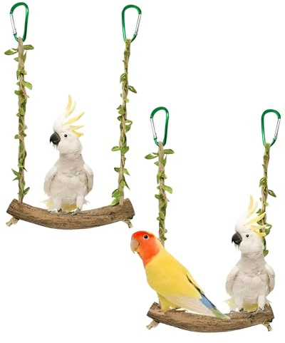 Fokroin Columpio para Loros de Madera Natural 2 Piezas Juguetes para Pájaros Colgantes, Soporte de Perca de pájaro para Todas Las Aves PequeñAs Y Medianas Incluyendo Loros Y Canarios
