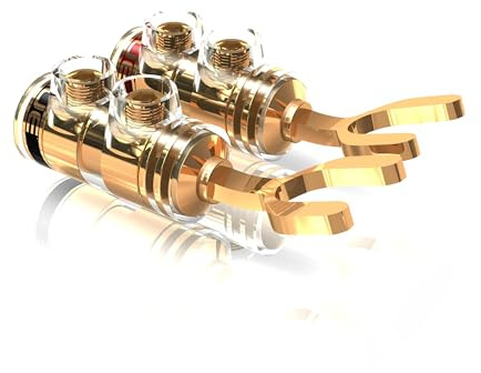 VIABLUE TS Kabelschuhe 8 mm * 24 Karat echtvergoldete Kontakte * transparente Isolationshülse * high-end Steckverbindungen * 2 Paar (4 Stück)