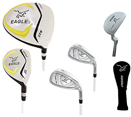 Junior Eagle Graphite Golf Clubs Set for Boys & Girls 7-9yrs: wDriver, Utility Club, Mid &, Short Irons, Putter and Two Head Cover