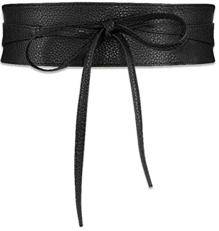 Wide Waist Belt Leather Waistband Wrap Around Obi Band Cinch Women Stretch Lady Black