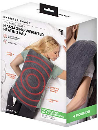 Calming Heat Massaging Vibrations Weighted Heating Pad by Sharper Image | Auto Shut-Off Feature, Gift for Holidays, Women & Men | 3 Heat, 9 Massage, 12” x 24”, 4 lbs