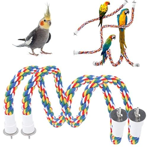 Pssopp 2 pièces Oiseau à mâcher Corde aux Couleurs Vives Oiseau Perche Support Coton Oiseau échelle Jouets pour perroquets perruches se percher Jouer(60CM)