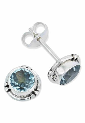 Ohrstecker 925 Silber Blau Topas hellblauer Stein Edelstein Ohrringe echt Silber Damen Sterling Silber Stecker Geschenk(MOS-027-62)