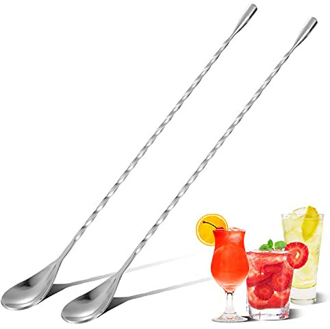 Mixing Bar Spoons,Stainless Steel Cocktail Spoon Long Attractive Spiral Design Perfect for Mixing Layering Drinks,Bar Spoon for Bartender or Home Use,Silver-2pcs