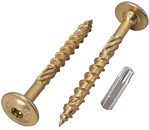 Lote de 6 tornillos de acero galvanizado de 8 x 80 mm para madera amarilla, cabeza torx, cabeza oblea, tornillos de madera, parcialmente roscados (6, 8 x 80 mm)