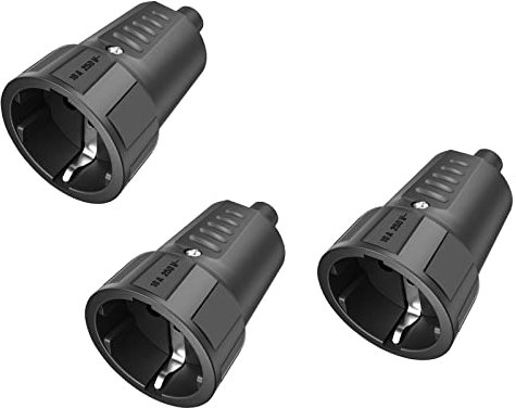 Gummi Schutzkontakt Kupplung mit Knickschutz, 3 Stück Schuko Kupplung Stromstecker, 250V/16A Bruchfest Schutzkontakt Kupplung, IP44 Kupplung Gummi Schukostecker für Außenbereich 3.7KW Schwarz.