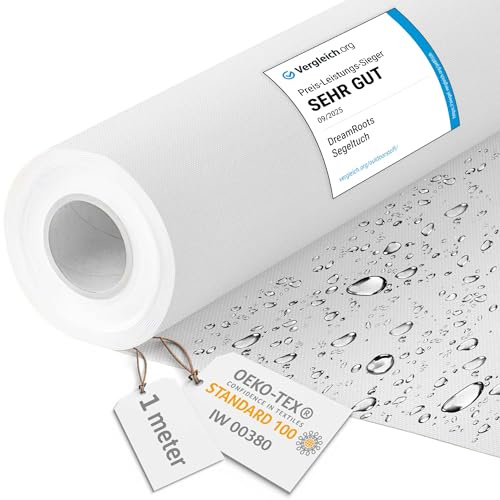 DreamRoots Tissu imperméable extérieur au metre 160 cm Largeur - Toile exterieure impermeable 100% de polyester 600D 220g/m - Tissus au metre ameublement White 1M
