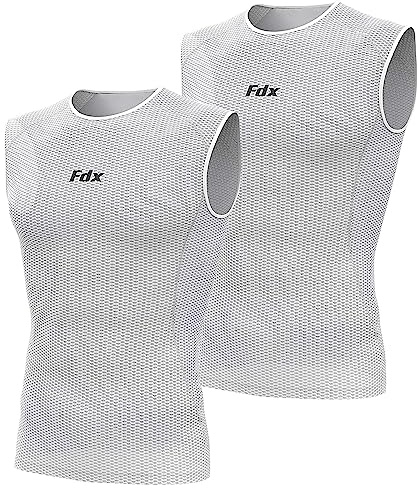 FDX Cool Mesh Base Layer Sleeveless - Men, Women Summer Cycling Vest - Ultralight, Breathable, Anti-Odour Bicycle Skins Tops - Under-Shirts for Running, Gym, Workout Training, Hiking (White, PO2-XL)