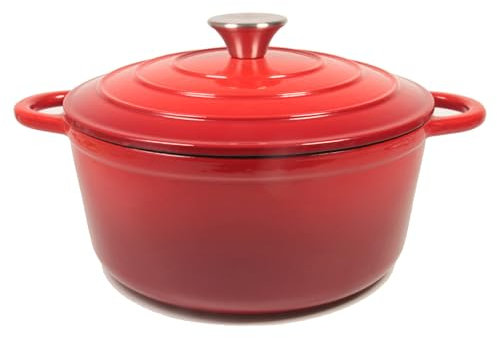 Nilpferd Pentola in ghisa smaltata, Ø 24 cm, in ghisa con coperchio, rotonda, robusta pentola per pane in ghisa per cuocere, rosso, adatta a tutti i piani cottura e a induzione (rosso24)