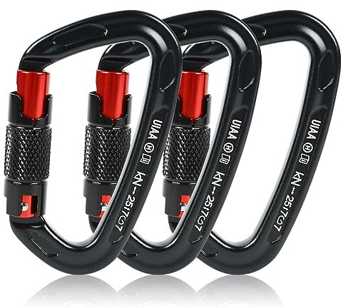 3 Stück Karabiner Karabinerhaken, 25KN Karabiner Klettern, 10cm Groß Schraubkarabiner, Könnte max 2550kg, Auto Locking Kletterkarabiner Clips für Hängematten, Schaukel, Camping, Bergsteigen