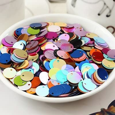OWNPET 10 mm 20 mm Glitzer-Pailletten, Flache runde PVC-Pailletten mit Blitzpulver-Pailletten zum Basteln, 600 Stück