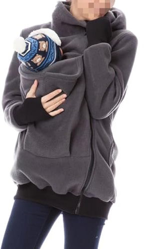 Mdrcg 3 in 1 Tragejacke Umstandsjacke für Mama und Baby Winter,Damen Langarm Umstandsjacke Warm Tragepullover mit Babyeinsatz,Grau,L