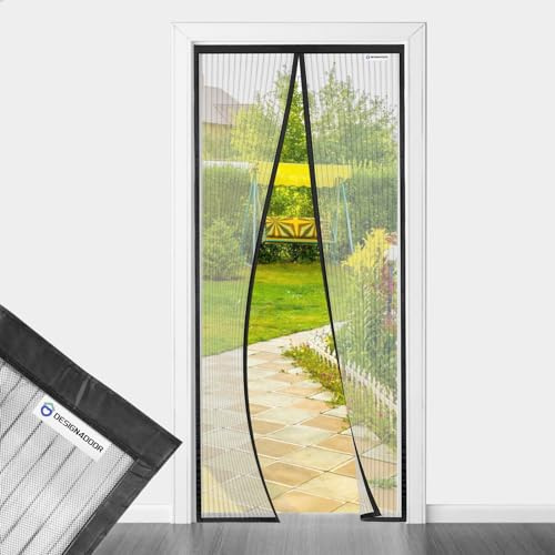 DESIGN4DOOR Moustiquaire Porte Fenetre 105x210, Dernière Version Moustiquaire Magnétique Pour Porte, Rideau Moustiquaire Magnétique Noir, Protégez Votre Famille des Moustiques