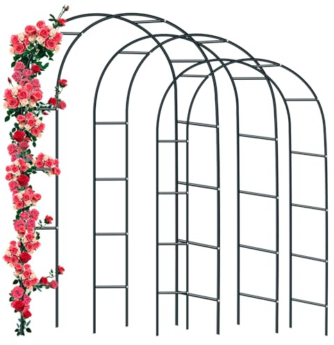 Forever Speed 3PCS Arco per Rose in Metallo per Rampicanti in Acciaio Verniciato a Polvere, Decorazione da Giardino e Decorazione 240 x 140 x 38 cm, Nero
