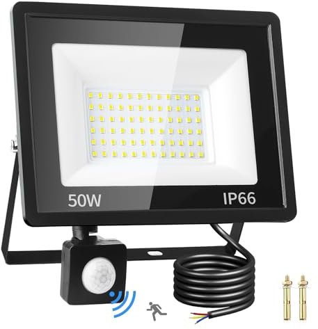 AUXHCYL 50W Security Lights Outdoor Motion Sensor, 4500 Lumens PIR Sensor Outdoor Security Lights, IP66 Waterproof Flood Light for Gardens, Garages, Front Yards