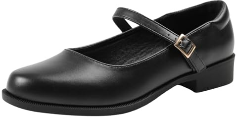 Women Girls Platform Mary Jane Pump Shoe Ladies Kids Comfort Formal Office School Smart Ankle Strap Round Toe Wide Fit Shoes Black Faux Leather