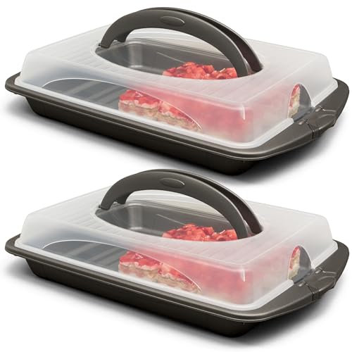 Hausfelder Kuchentransportboxen 2er Set, Vorteilspack - 2x Kuchen Transportbox rechteckig für Blechkuchen, 24 x 33 x 9 cm