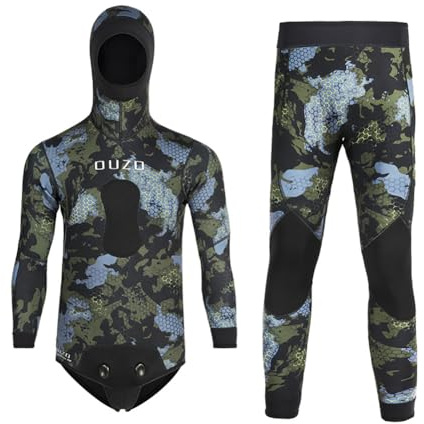 LEIDIMUS Traje de Pesca Submarina de Neopreno 1,5 mm con Capucha – Traje de Buceo de 2 Piezas con Manga Larga y Almohadilla en el Pecho – Ideal para Apnea en Aguas Frías