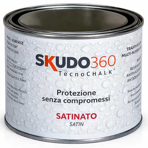 SKUDO360® – Vernice Protettiva Trasparente SATINATA Effetto Cera per Chalk Paint, Legno, Muro, Cemento, Pietra e Terracotta – Finitura Lavabile Extra Resistente Base Acqua Interno/Esterno (500 ml)