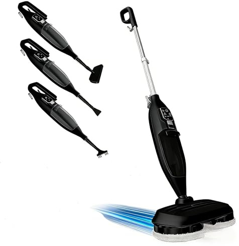 Steam Mop Cleaner with All-in-one, Adjustable Steam Control, and Long Life,MultiPurpose Steamer for Hardwood Floors, Clothes,Windows,Tiles,Black