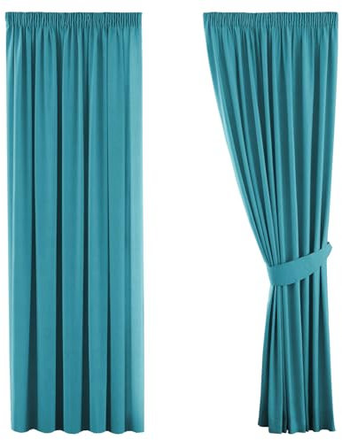 H.Versailtex Blackout Curtains 2 Panels - Light Blocking Privacy Soundproof Window Covering Pleat Drapes Curtains for Living Room, 66 Width x 54 Drop, Teal (with Two Matching Tiebacks)