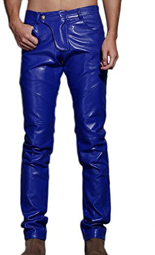 Idopy Prestazioni Biker Jeans Pelle Faux Pantaloni Heavyweight Partito degli Uomini