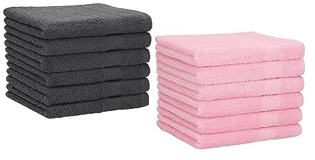Betz 12 Stück Gästehandtücher Gästehandtuch Palermo 100% Baumwolle Größe 30x50 cm Handtuch Gästetücher Set Farbe anthrazit und rosé
