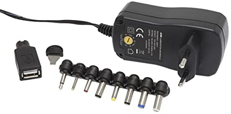 APM 425017 - universell nätaggregat - 3-12 v multiplugg, 2A - universell adapter - levereras med 9 utbytbara bits och 1 spänningsjusteringsnyckel - 1 m kabel - svart
