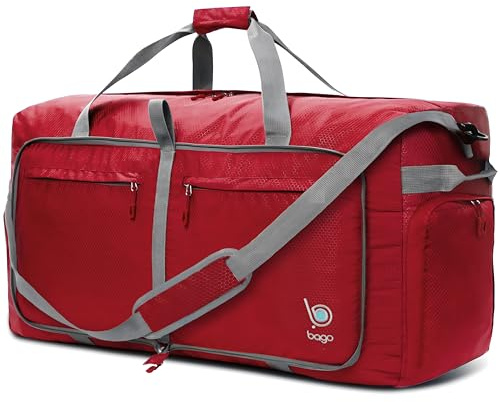 bago Holdall Bags for Men & Women - 120L Spaciously Large Holdall Bag with Shoe Compartment - Travel The World in Style & Convenience - Durable, Lightweight & Foldable Duffle Bag (Red)