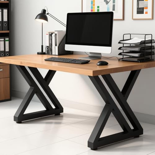 LBSLMJB 28 Inch High Triangular Shaped Metal Table Legs, Modern Cast Iron Welded Desk Legs, Metal Home DIY Project for Nightstand, Coffee Table, Desk, etc. with Adjustable Floor Protector, Black 2PCS
